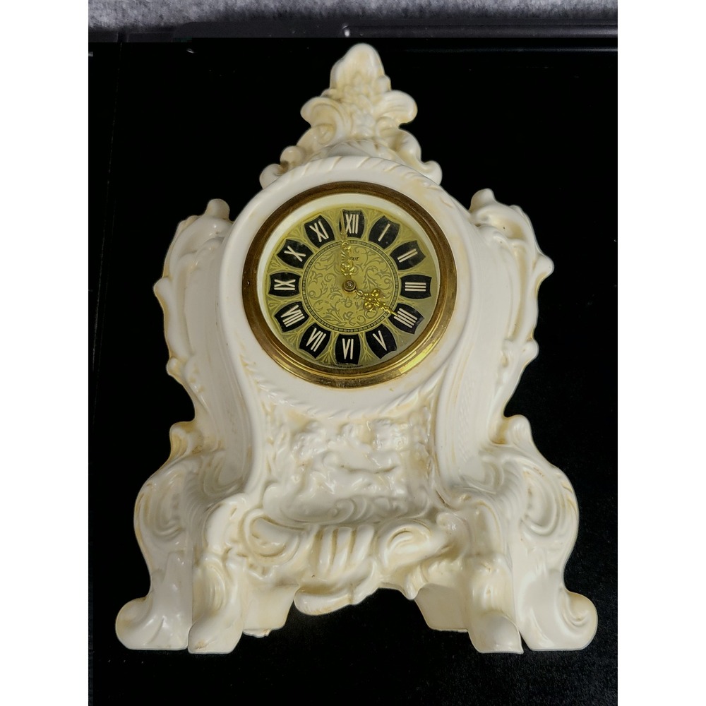 Vintage Mercedes Table Clock Germany Porcelain‎ Ornate Desk Shelf Decor Mantle